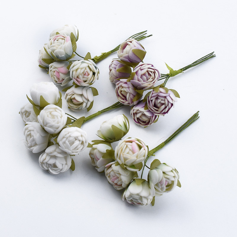 6db MINI tearózsa csokor Többszínű lakberendezési kiegészítők karácsonyi füzér esküvői ajándékdoboz művirágok olcsón