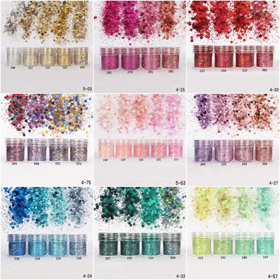 Nail Art Glitter 3D MIX színes köröm csillámpor flitter púder konfetti köröm flitter Lentejuelas Para Manualidades 5 doboz/készlet