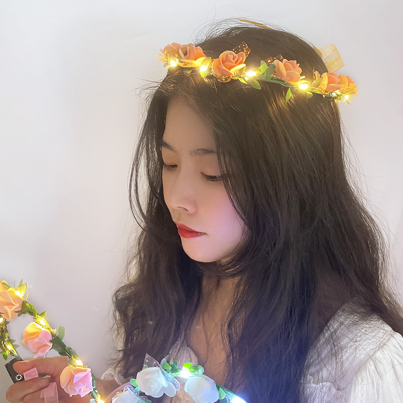 Kāzu ballīšu kroņa ziedu galvas saite LED gaismas vainaga vītnes rotājums sievietēm, meitenes dzimšanas dienas labvēlība, spīdīga matu vītnes matu lente