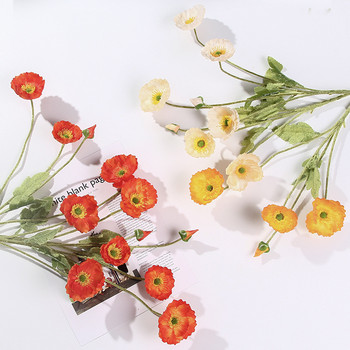Красиви макове Симулация на изкуствено цвете Копринено фалшиво цвете за сватбено тържество Домашни декоративни цветя с листа Жълто червено
