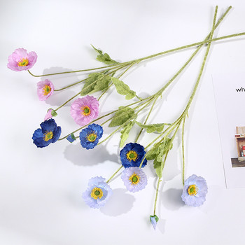 Beautiful Poppies Artificial Flower Simulation Silk Fake Flower for Wedding Party Διακοσμητικά λουλούδια σπιτιού με φύλλα κίτρινο κόκκινο