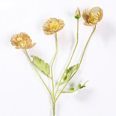 Skaisti magones mākslīgo ziedu simulācija zīda viltus zieds kāzu ballītei mājas dekoratīvie ziedi ar lapām dzeltenīgi sarkani