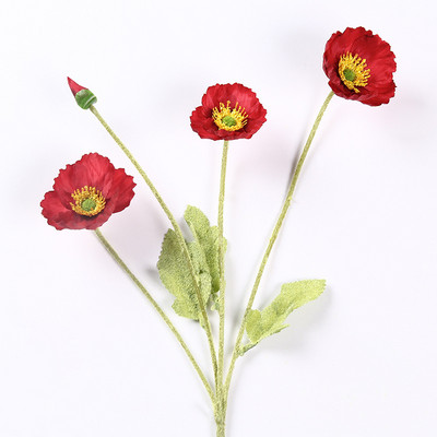 Skaisti magones mākslīgo ziedu simulācija zīda viltus zieds kāzu ballītei mājas dekoratīvie ziedi ar lapām dzeltenīgi sarkani