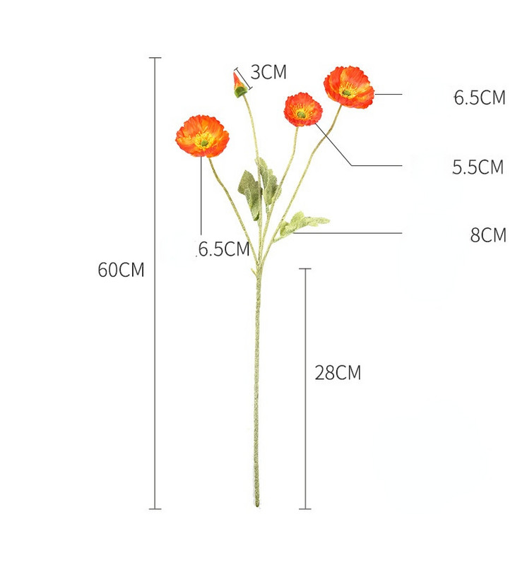 Skaisti magones mākslīgo ziedu simulācija zīda viltus zieds kāzu ballītei mājas dekoratīvie ziedi ar lapām dzeltenīgi sarkani