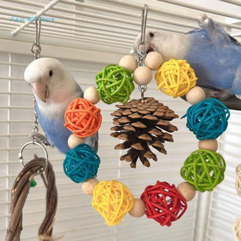 C9GA Висяща играчка за дъвчене за смилане на малки животни за птици Играчка за дъвчене на папагал Лозови топки Шишарка за смилане на зъби