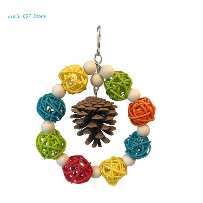 C9GA piekarināma košļājamā maza dzīvnieku košļājamā rotaļlieta putniem Papagailis košļājamā rotaļlieta vīnogulāju bumbiņas priežu čiekuriņš zobu griešanai