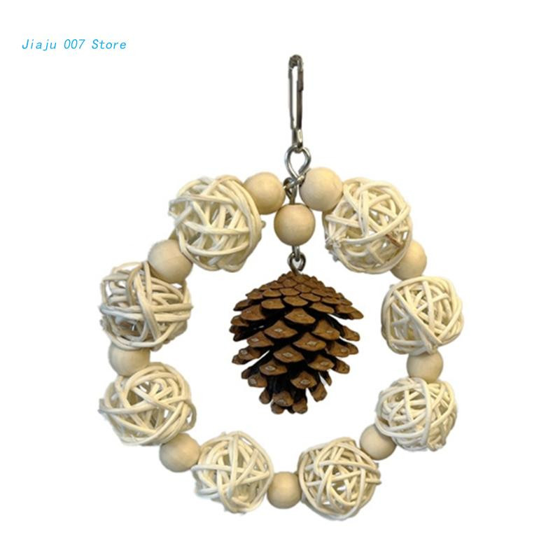 C9GA piekarināma košļājamā maza dzīvnieku košļājamā rotaļlieta putniem Papagailis košļājamā rotaļlieta vīnogulāju bumbiņas priežu čiekuriņš zobu griešanai