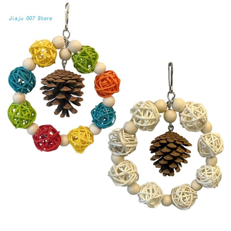 C9GA piekarināma košļājamā maza dzīvnieku košļājamā rotaļlieta putniem Papagailis košļājamā rotaļlieta vīnogulāju bumbiņas priežu čiekuriņš zobu griešanai