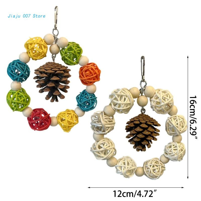 C9GA piekarināma košļājamā maza dzīvnieku košļājamā rotaļlieta putniem Papagailis košļājamā rotaļlieta vīnogulāju bumbiņas priežu čiekuriņš zobu griešanai