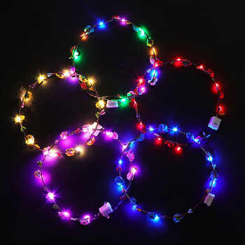12PCS Цветен венец Светещ 10-LED украса за глава Гарланд Корона Цветна лента за глава Светещ венец за сватбено тържество Коледни гирлянди