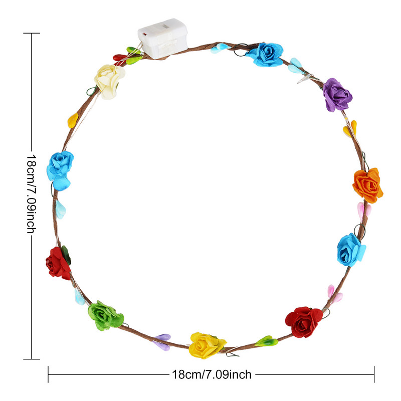 12 GAB ziedu vainags, spilgts 10 LED galvassega vītnes kroņa ziedu galvas saite, kvēlojošs vainags kāzu ballītei Ziemassvētku vītnes