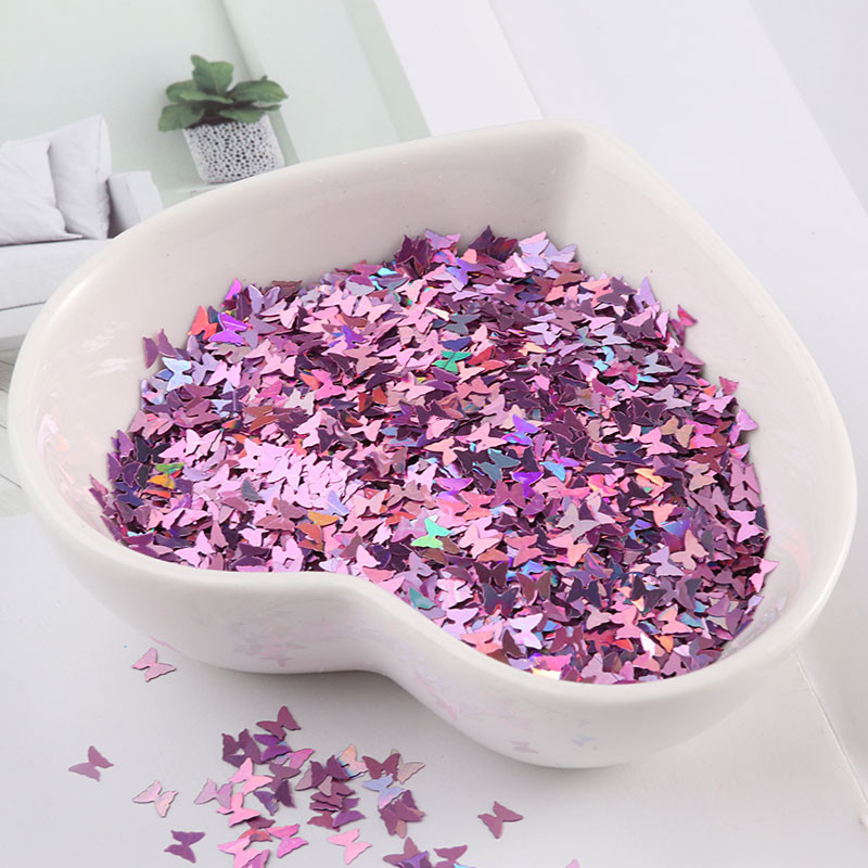 Ultraplānas 3 mm tauriņu vizuļi, lāzera mirdzoši vizuļi nagu fliteriem, videi draudzīgi PET vizuļi nagu mākslai kāzu dekorēšanai 10g