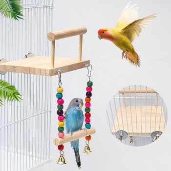 Parrots Swing Toy Ξύλινη Πλατφόρμα Πολύχρωμες Χάντρες Κλουβί Παιχνίδι Πουλί Πέρκα Κρεμαστό παιχνίδι κούνιας με καμπάνες Αξεσουάρ κλουβιού