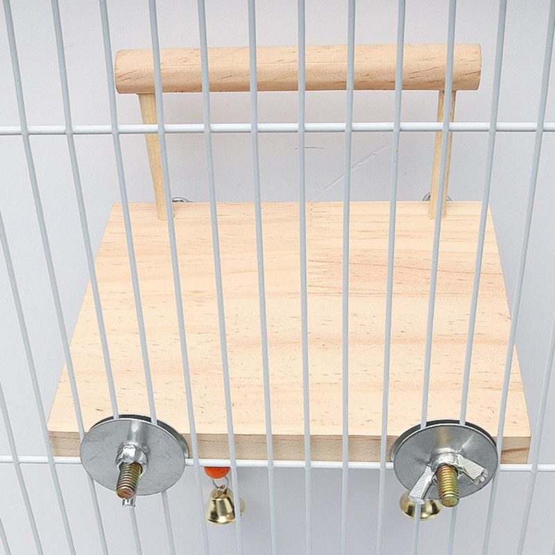 Papagaiļu šūpoles koka platforma krāsainas krelles būrīša rotaļlieta putnu asaris karājās šūpoles ar zvaniņiem būra aksesuāri