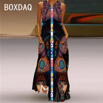 3D melna cilvēka sejas apdruka Maxi kleita sievietēm forša modes ielas liela izmēra kleita bez piedurknēm ar V veida kakla izgriezumu pludmales ballītes kleita Lady Vestidos
