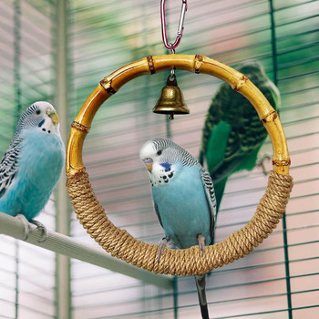 Παιχνίδι παπαγάλου με δαχτυλίδι μπαμπού πουλιών κλουβί δαχτυλίδι σχοινάκι μασώμενο κούνιες παιχνίδια με κουδούνι για παπαγάλους Budgie parakeet Cockatiel Conure Finch