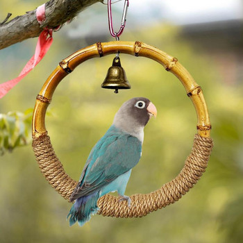 Παιχνίδι παπαγάλου με δαχτυλίδι μπαμπού πουλιών κλουβί δαχτυλίδι σχοινάκι μασώμενο κούνιες παιχνίδια με κουδούνι για παπαγάλους Budgie parakeet Cockatiel Conure Finch