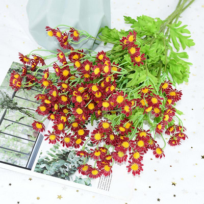 1 ķekars — 30 galviņas, mākslīgo kumelīšu ziedu plastmasas mini margrietiņu pušķis mājas kāzu dekorēšanai DIY viltotu ziedu kompozīcijas