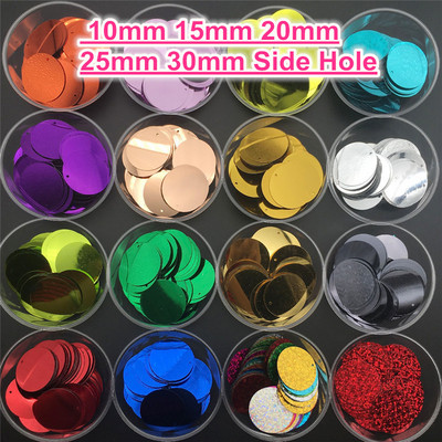 10mm 15mm 20mm 25mm 30mm PVC plat rotund paiete vrac Paillettes cusut nunta Craft Accesorii cu 1 gaura laterala