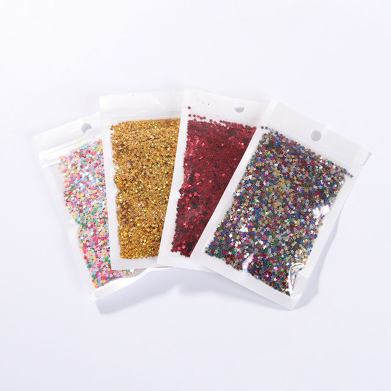 10 g/iepakojumā gaiši zelta nagu vizuļi 3 mm 4 mm zvaigznes formas vizuļi Pailletes nagu skaistumam, sieviešu manikīram, kāzu dekorēšanas konfeti