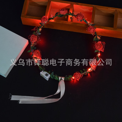 1 vnt Gėlių vainikas Šviečiantis 10 lempučių galvos apdangalas, vainikas, gėlių galvos apdangalas Švytintis vainikas vestuvių vakarėliui Kalėdinės girliandos