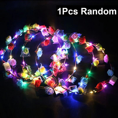 LED galvos juosta Girland Gilr Švytinti girlianda galvos juosta Vestuvių vakarėliu Šviečianti girlianda plaukų juosta karūnos gėlių vainiko šviesa
