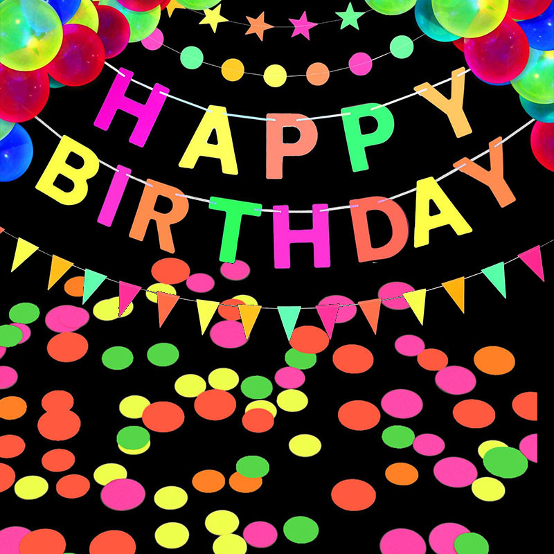 Neoninės švytėjimo vakarėlio girliandos Šviečiantys balionai su gimtadieniu Šviečia tamsoje Vaikų gimtadienio vestuvių fluorescencinės dekoracijos