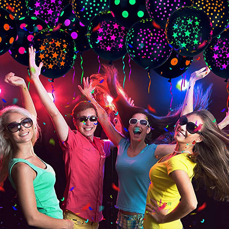 Neoninės švytėjimo vakarėlio girliandos Šviečiantys balionai su gimtadieniu Šviečia tamsoje Vaikų gimtadienio vestuvių fluorescencinės dekoracijos