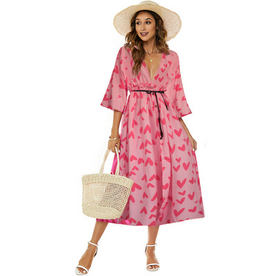 Pavasara vasara dāmas pludmales brīvdienu stila kleita Seksīga V veida kakla jostasvietas siksnas A-līnijas kleita 2023. gada jauna leoparda svītru apdrukas kleita Vestidos