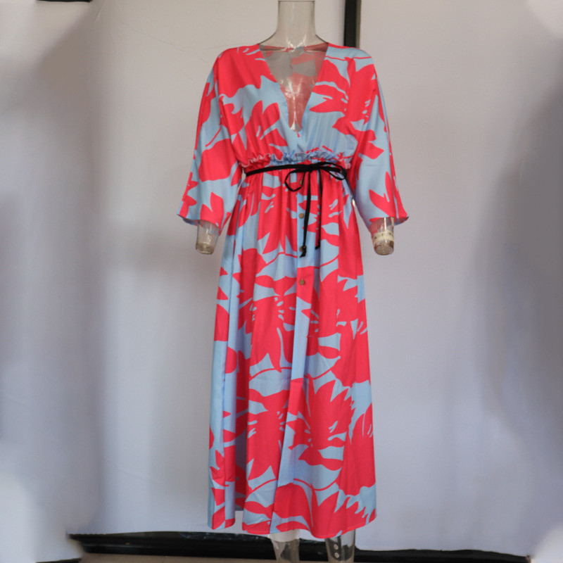 Pavasara vasara dāmas pludmales brīvdienu stila kleita Seksīga V veida kakla jostasvietas siksnas A-līnijas kleita 2023. gada jauna leoparda svītru apdrukas kleita Vestidos