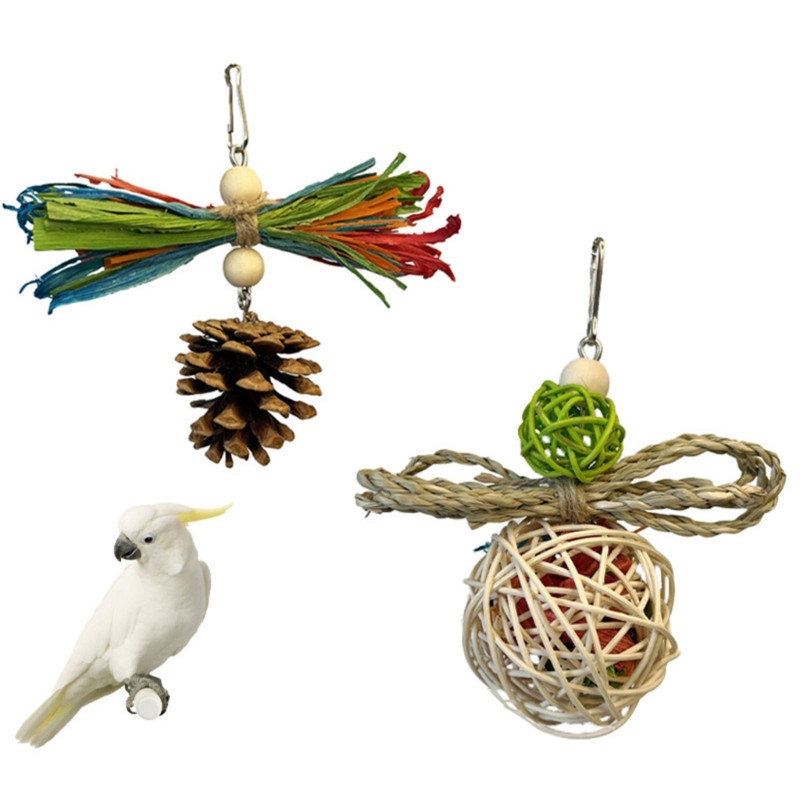 Putnu papagaiļu rotaļlietu būris piekarināmās bumbiņas šūpoles rotaļlieta mājdzīvnieks putns košļājamā koka putnu smalcināšanas rotaļlieta košļājamā barības meklēšanas smalcinātāja rotaļlieta Y5GB