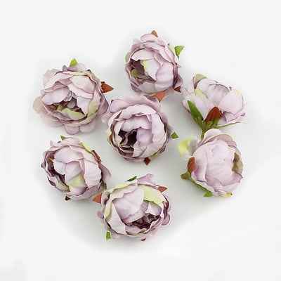 HUADODO 10 gab. 5cm Peonijas ziedu galva zīds Mākslīgie ziedi kāzu dekorēšanai DIY Dekoratīvs vainags Viltus ziedi