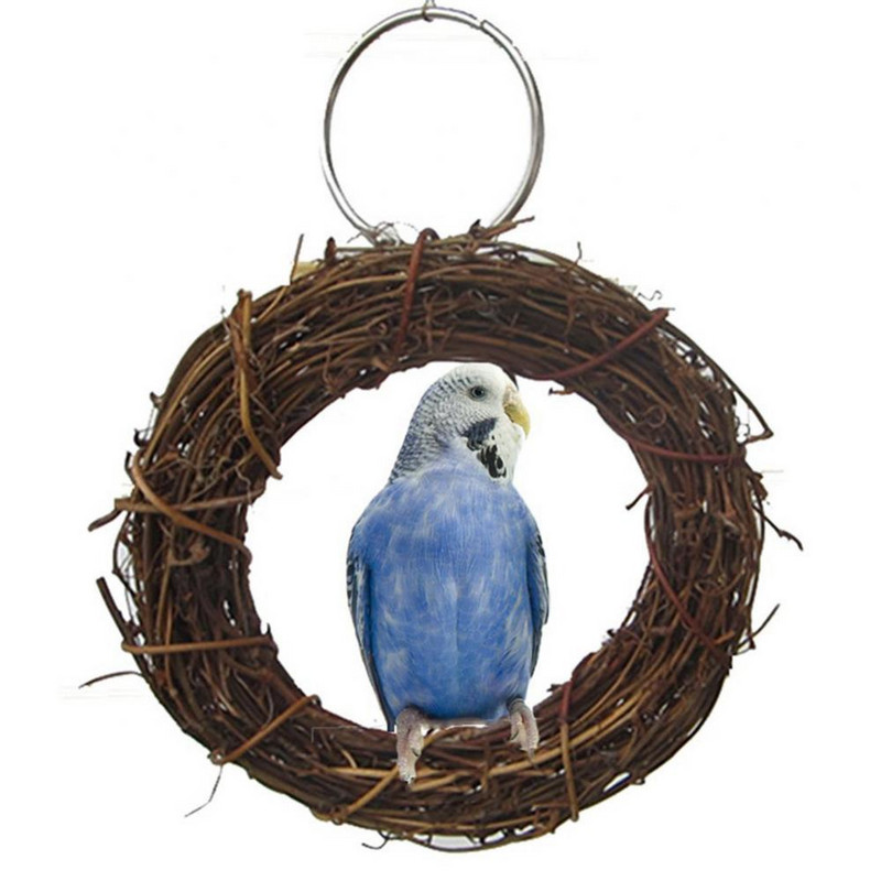 Klasszikus retro stílusú divat madarak papagáj ara rattan karika akasztó ketrec Mászó hinta rágó harapás gyűrű játék kerek fű szőtt állvány