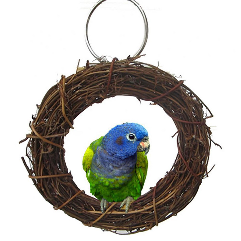 Klasszikus retro stílusú divat madarak papagáj ara rattan karika akasztó ketrec Mászó hinta rágó harapás gyűrű játék kerek fű szőtt állvány