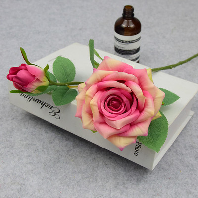 új rózsa művirágok 2 fej rózsa Műanyag Virágnövények Kezdőlap Szálloda karácsonyi dekoráció Esküvői csokor цветы для декора мелкие