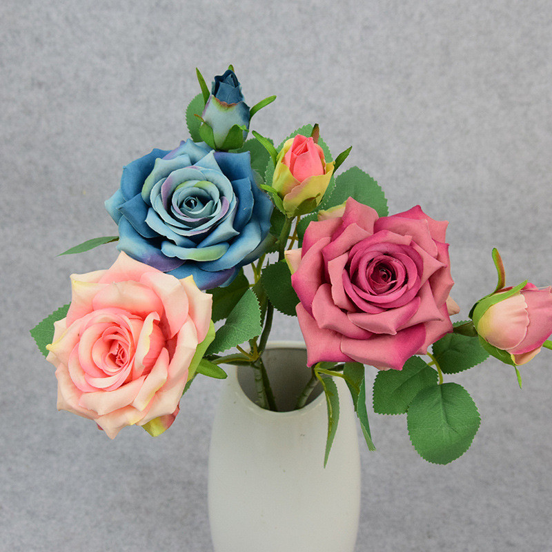 új rózsa művirágok 2 fej rózsa Műanyag Virágnövények Kezdőlap Szálloda karácsonyi dekoráció Esküvői csokor цветы для декора мелкие