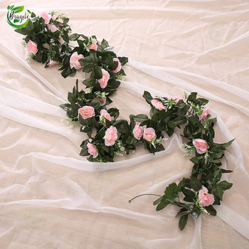 Μεταξωτό τεχνητό τριαντάφυλλο κρεμαστά λουλούδια για τοίχο Χριστουγεννιάτικο μπαστούνι ψεύτικα φυτά φύλλα γιρλάντα Ρομαντική διακόσμηση σπιτιού γάμου