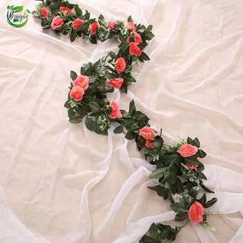 Μεταξωτό τεχνητό τριαντάφυλλο κρεμαστά λουλούδια για τοίχο Χριστουγεννιάτικο μπαστούνι ψεύτικα φυτά φύλλα γιρλάντα Ρομαντική διακόσμηση σπιτιού γάμου