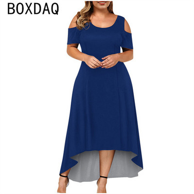 Nagy méretű női ruha szexi vállból kivágott alkalmi ruha O-nyakú, egyszínű nagy lengő, bő, A-vonalú hosszú ruha Vestidos