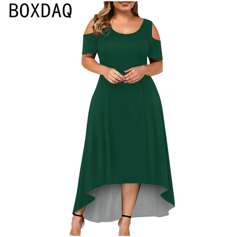 Nagy méretű női ruha szexi vállból kivágott alkalmi ruha O-nyakú, egyszínű nagy lengő, bő, A-vonalú hosszú ruha Vestidos