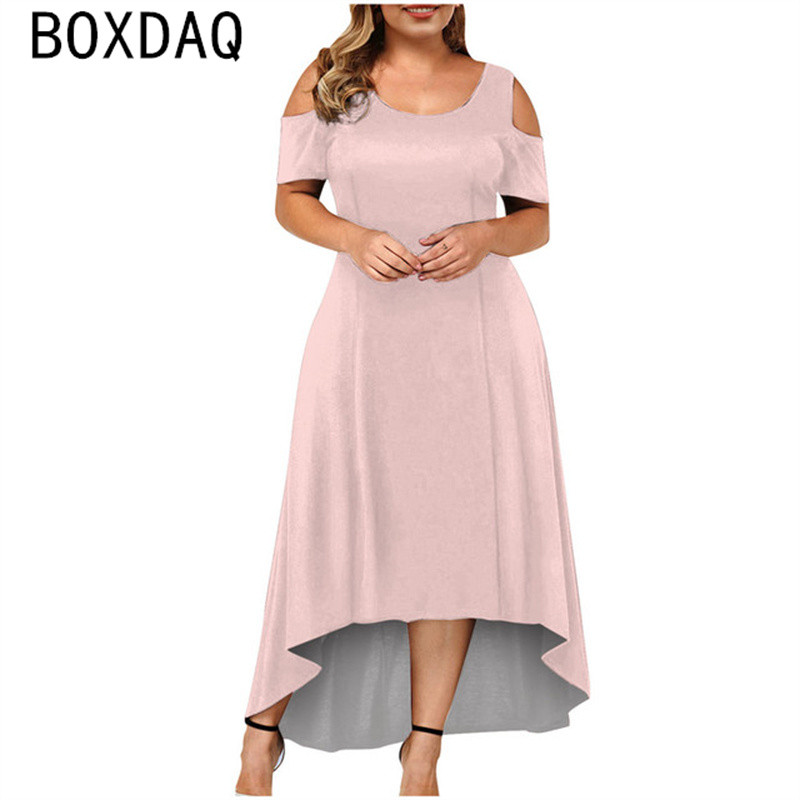 Nagy méretű női ruha szexi vállból kivágott alkalmi ruha O-nyakú, egyszínű nagy lengő, bő, A-vonalú hosszú ruha Vestidos