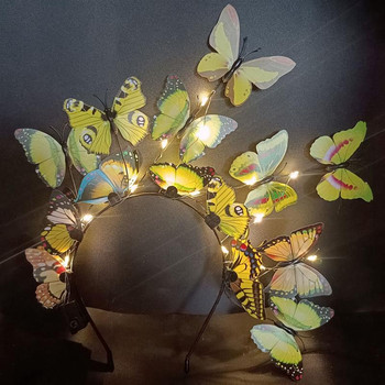 3 светлинни режима Симулация на LED сияние Розова синя пеперуда Цветен клон Коледна лента за глава Парти Декорация Реквизит Великден