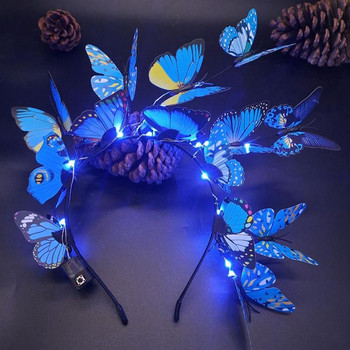 3 светлинни режима Симулация на LED сияние Розова синя пеперуда Цветен клон Коледна лента за глава Парти Декорация Реквизит Великден