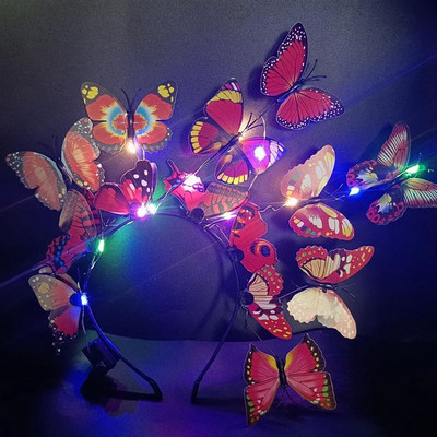 3 gaismas režīmi LED spīduma simulācija rozā zila tauriņa ziedu zars Ziemassvētku galvassega galvassegas ballītes dekorācijas rekvizīti Lieldienām