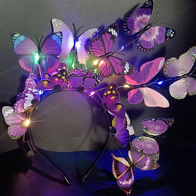 3 gaismas režīmi LED spīduma simulācija rozā zila tauriņa ziedu zars Ziemassvētku galvassega galvassegas ballītes dekorācijas rekvizīti Lieldienām