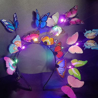 3 gaismas režīmi LED spīduma simulācija rozā zila tauriņa ziedu zars Ziemassvētku galvassega galvassegas ballītes dekorācijas rekvizīti Lieldienām