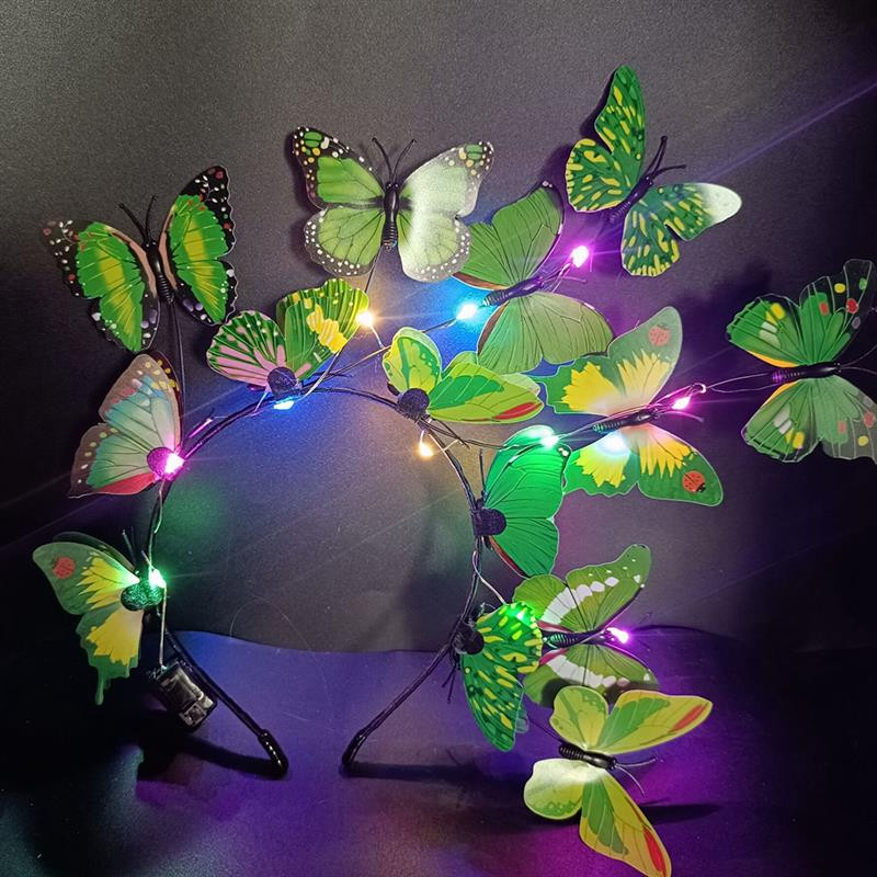 3 gaismas režīmi LED spīduma simulācija rozā zila tauriņa ziedu zars Ziemassvētku galvassega galvassegas ballītes dekorācijas rekvizīti Lieldienām