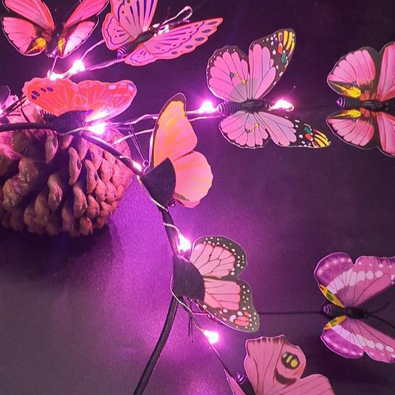 3 gaismas režīmi LED spīduma simulācija rozā zila tauriņa ziedu zars Ziemassvētku galvassega galvassegas ballītes dekorācijas rekvizīti Lieldienām