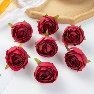 10 gab Mākslīgie ziedi 6 CM Mājas dekors Kāzu dārzs Tējas roze Bud Loka Zīds Viltus līgavas turēšanas materiāls Ziemassvētku vainags Lēti