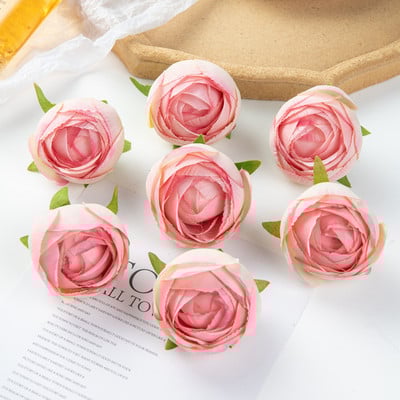 10 gab Mākslīgie ziedi 6 CM Mājas dekors Kāzu dārzs Tējas roze Bud Loka Zīds Viltus līgavas turēšanas materiāls Ziemassvētku vainags Lēti